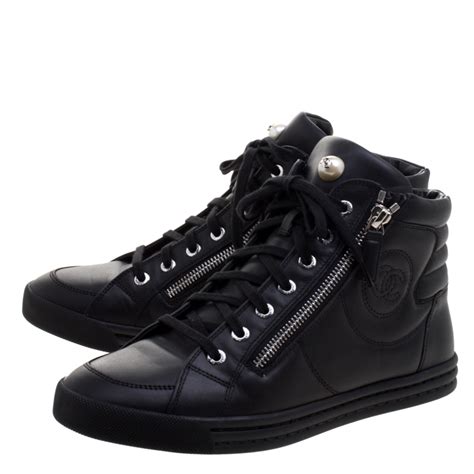 chanel sneakers womens black|black chanel high top sneakers.